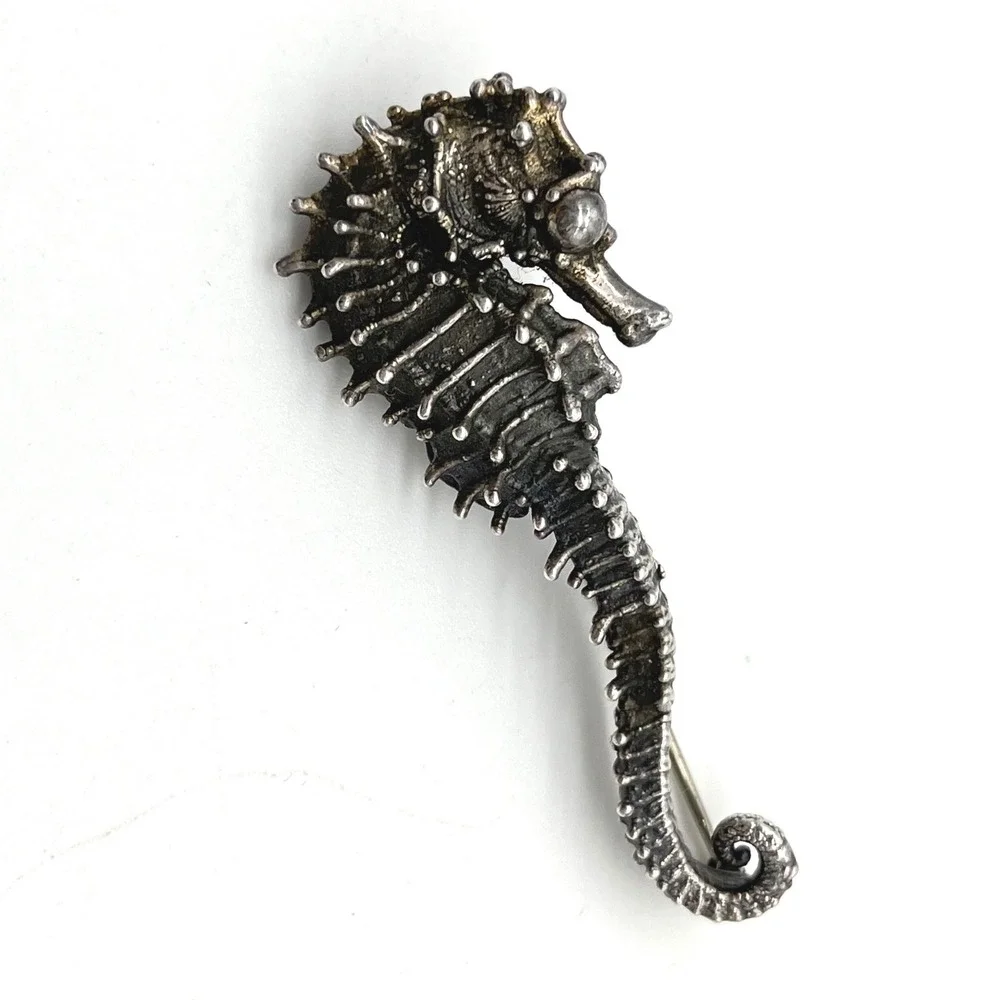 Vintage Carl Schon Inc Sterling Silver Seahorse Brooch Nautical Pin 2.5 Inch‎